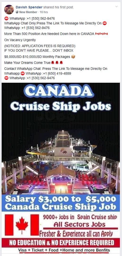 Facebook: Work on Cruise Scam!