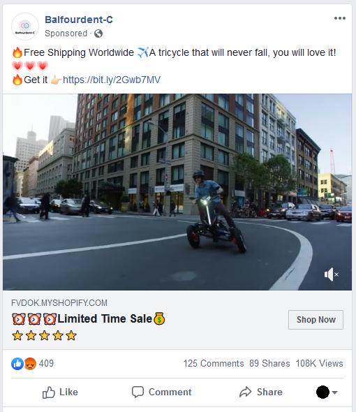 Facebook Scam Ad: mcvwe - all-electric-tilting-bike