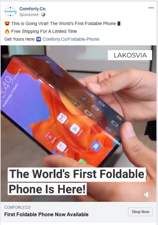 Facebook foldable phone ad – scam!
